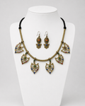 Antique Brass Leaf Charm Necklace Set with Earrings