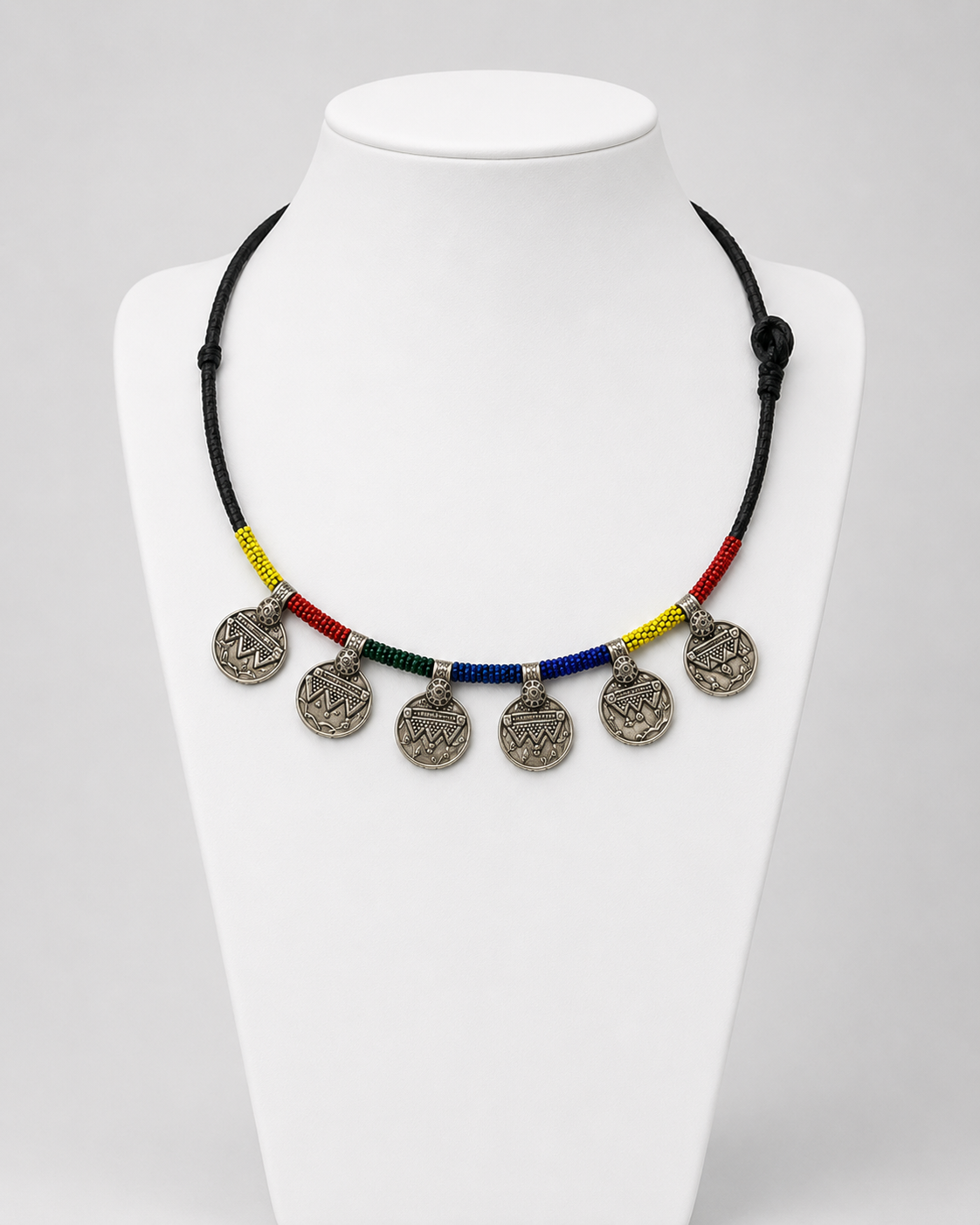 Colorful Beaded Coin Choker Necklace