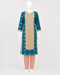 Teal Blue Embroidered Kurta with Peach Trouser