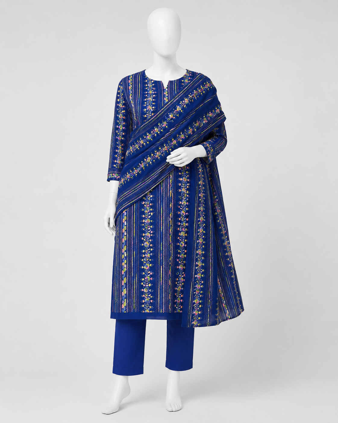 Royal Blue Floral Embroidered Suit with Dupatta