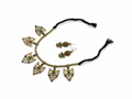 Antique Brass Leaf Charm Necklace Set with Earrings