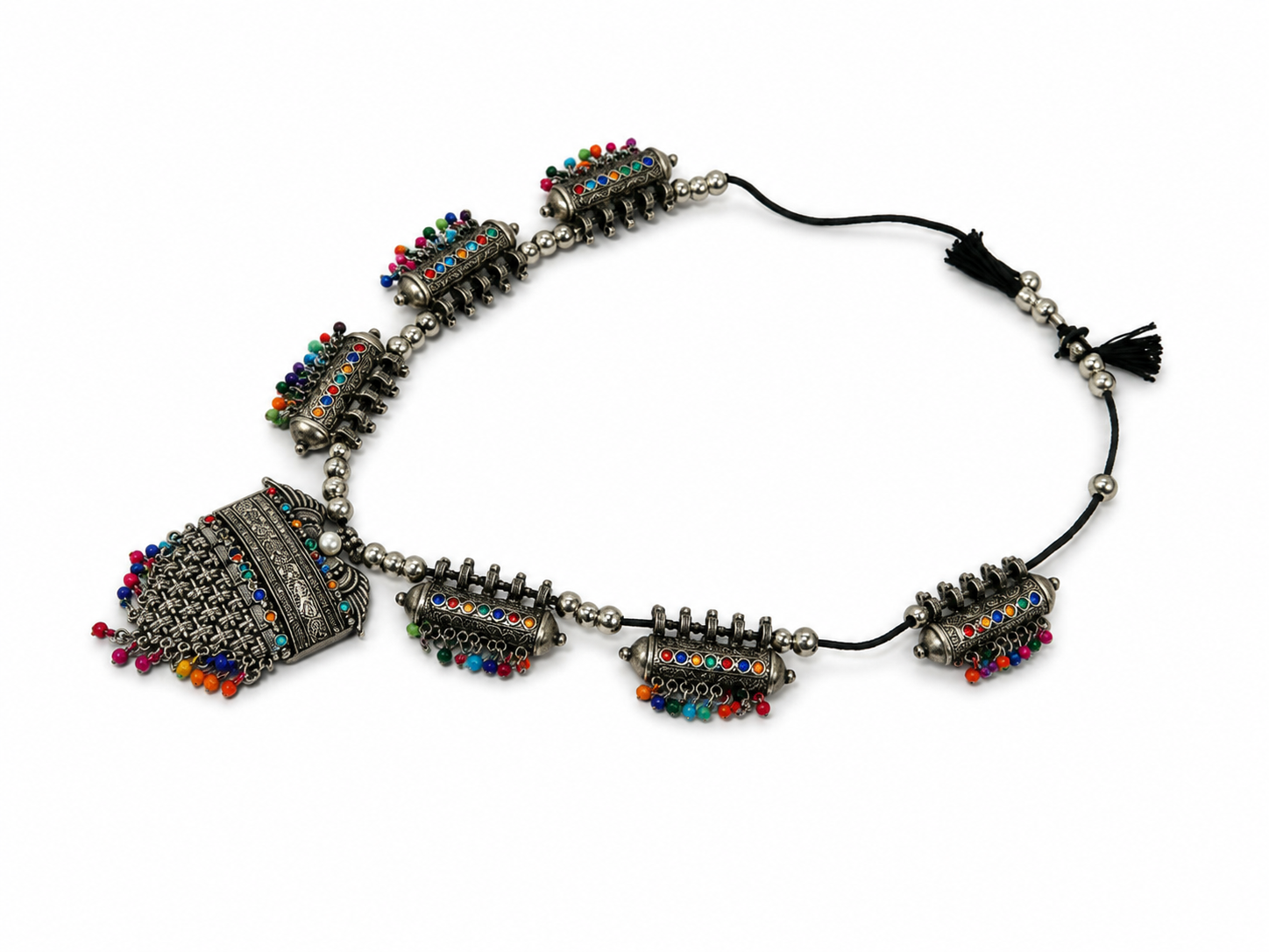 Afghani Statement Necklace with Colorful Beads & Pendant