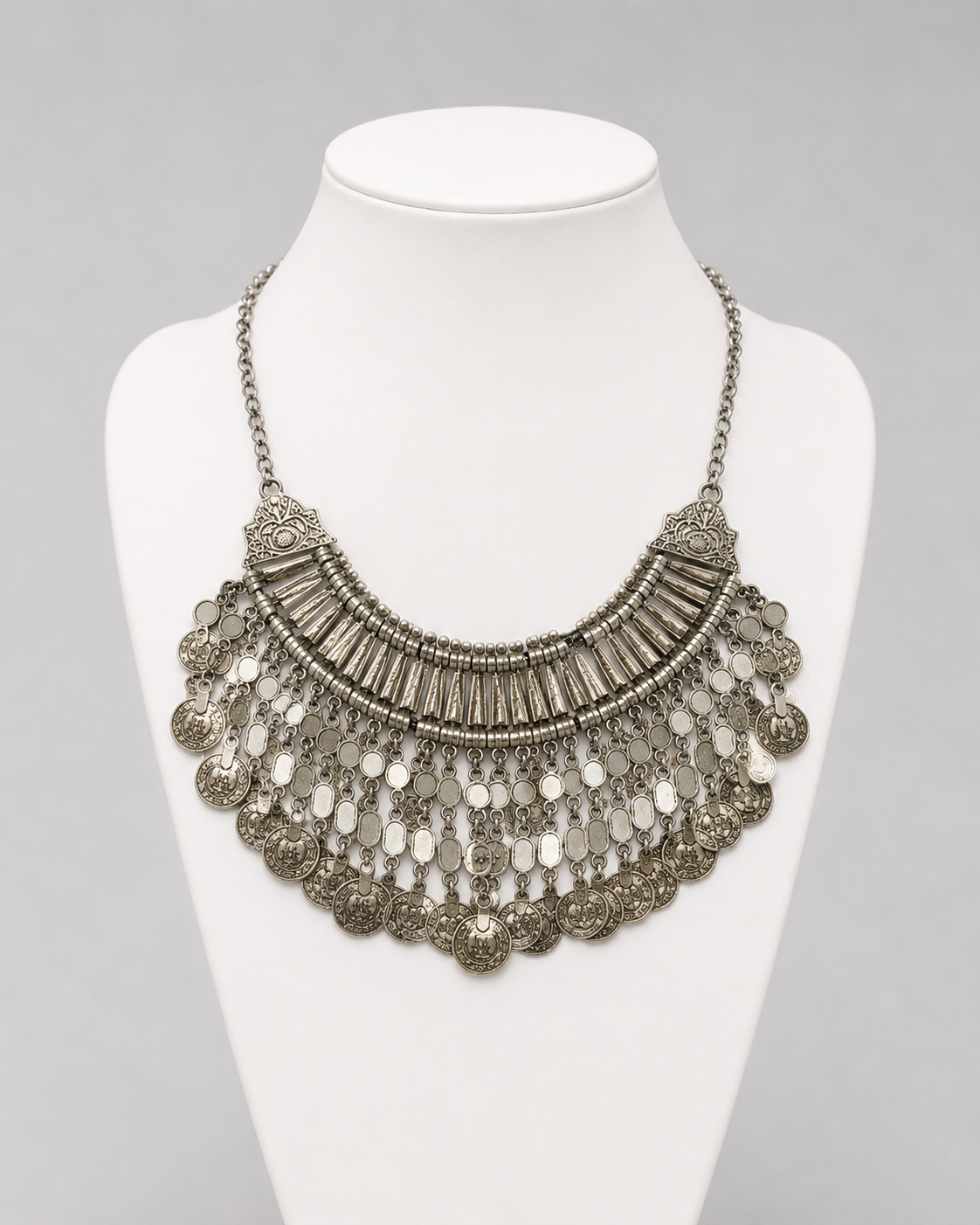 Oxidized Silver Statement Coin Necklace