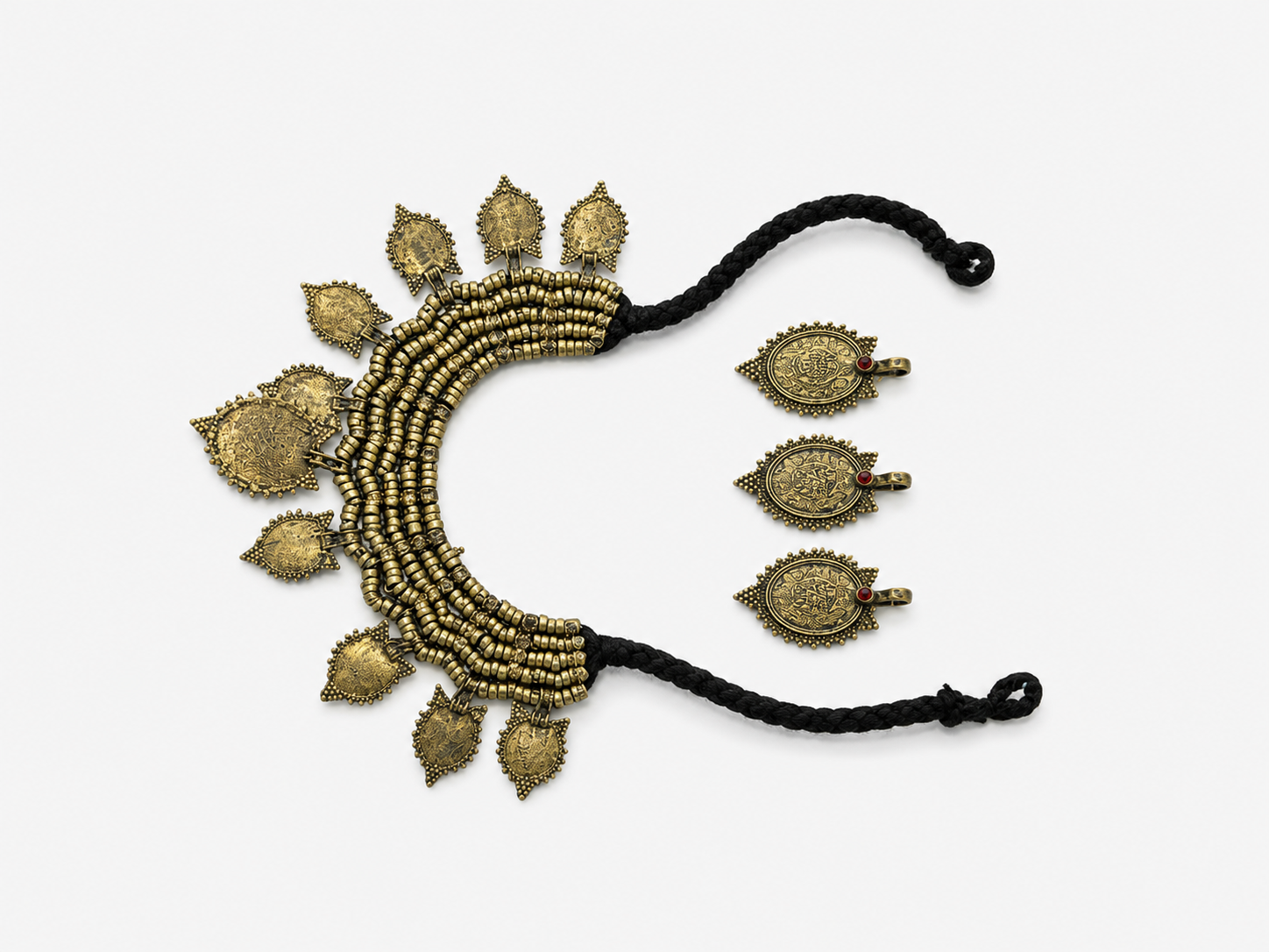 Antique Gold Crescent Charm Necklace Set