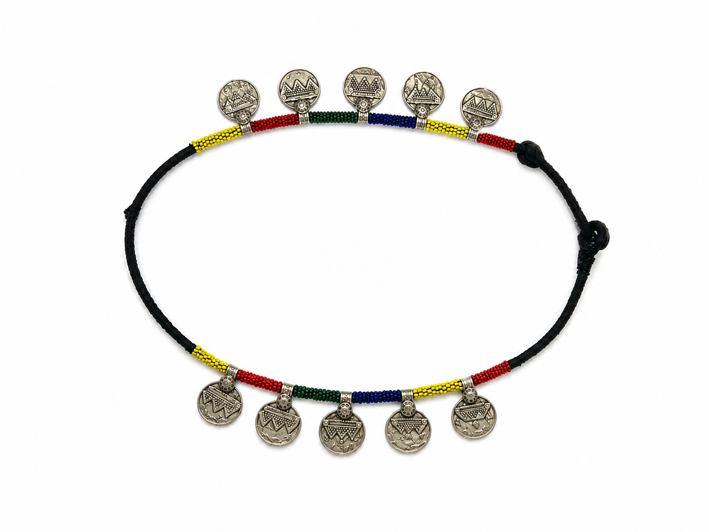 Colorful Beaded Coin Choker Necklace