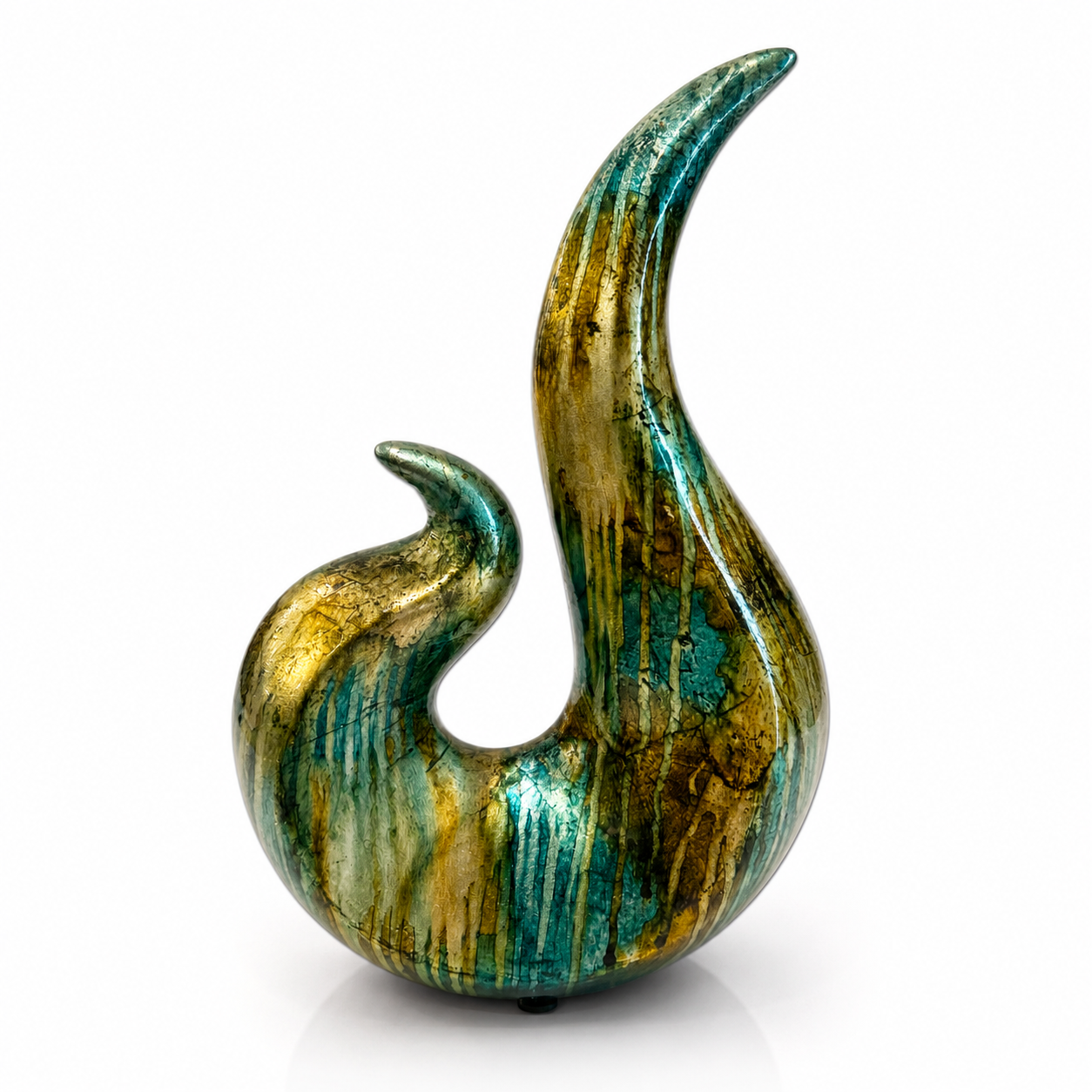 Modern Abstract Ceramic Sculpture in Teal & Gold Finish